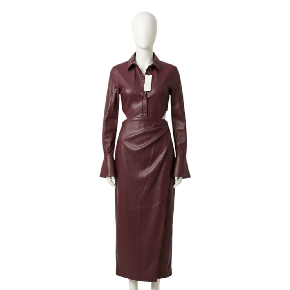 Jonathan Simkhai Mara Draped Vegan Leather Midi Dress NWT